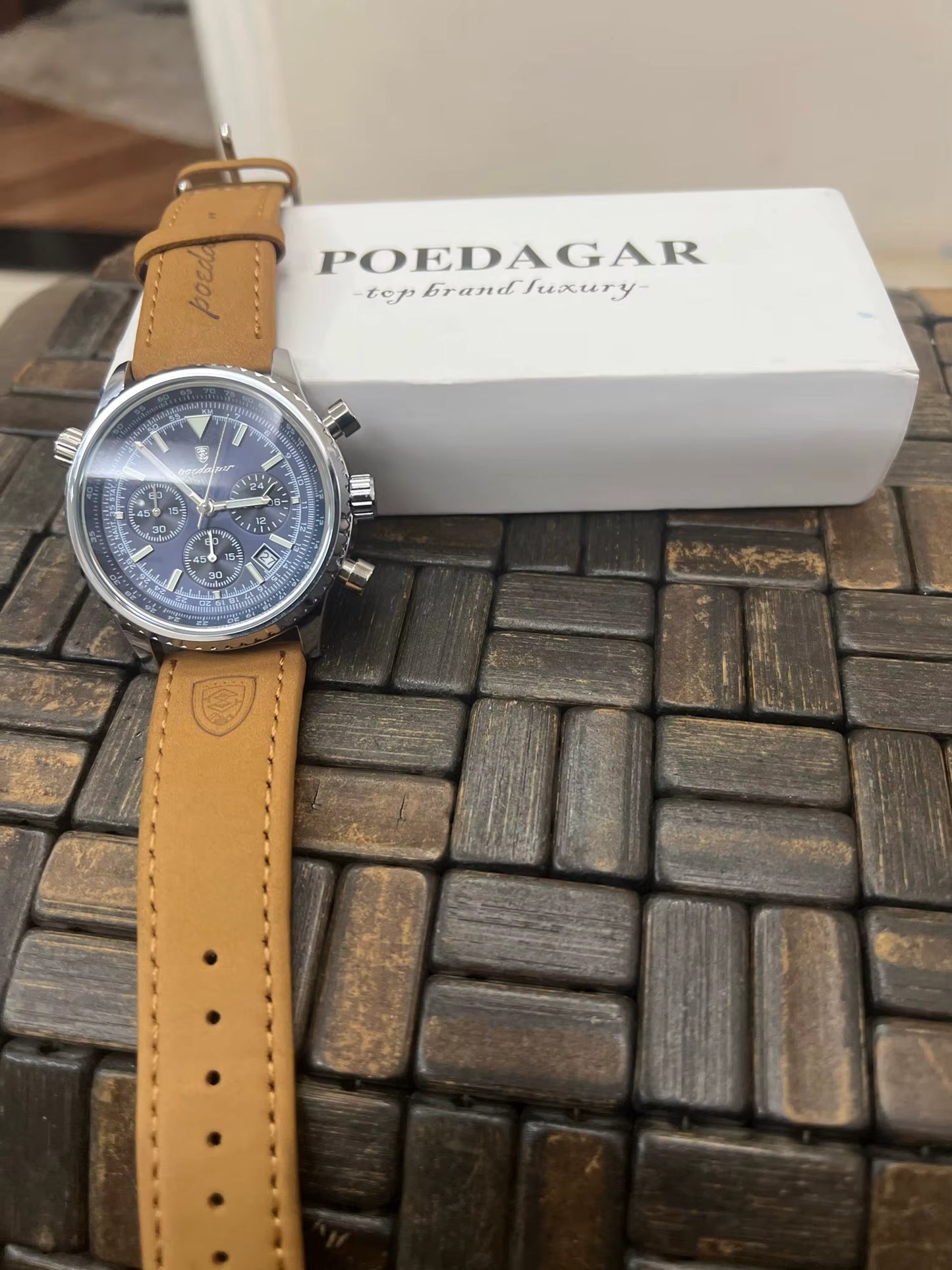 Luxury POEDAGAR Chronograph Leather Watch