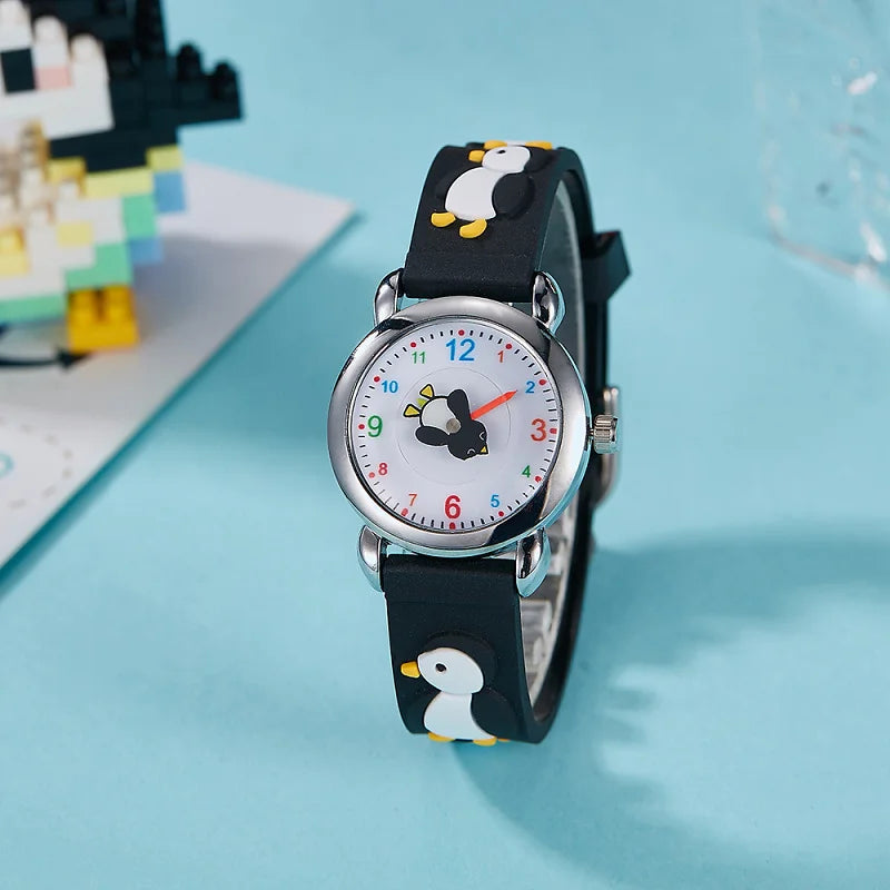 New cartoon penguin children's watch, high-quality quartz watch for children, plastic sports strap