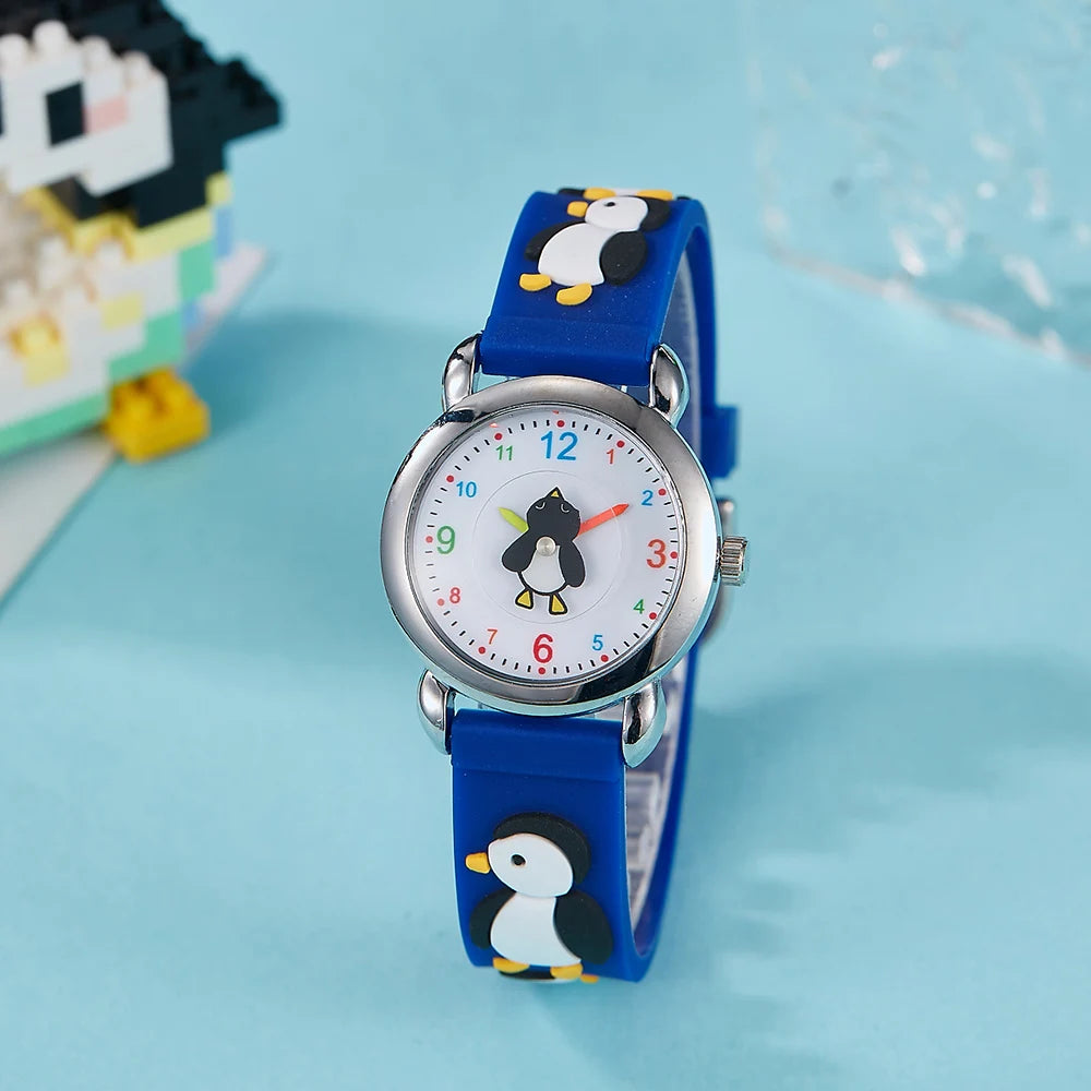 New cartoon penguin children's watch, high-quality quartz watch for children, plastic sports strap