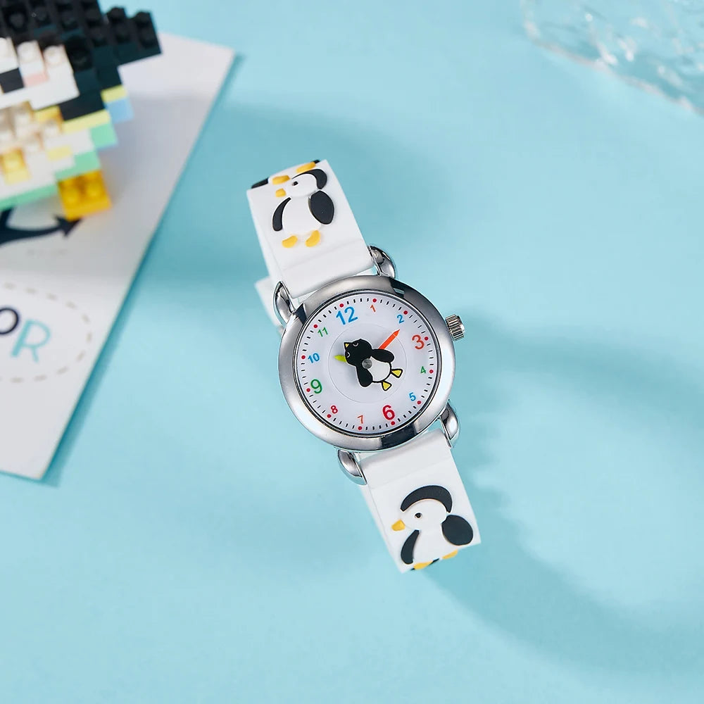 New cartoon penguin children's watch, high-quality quartz watch for children, plastic sports strap