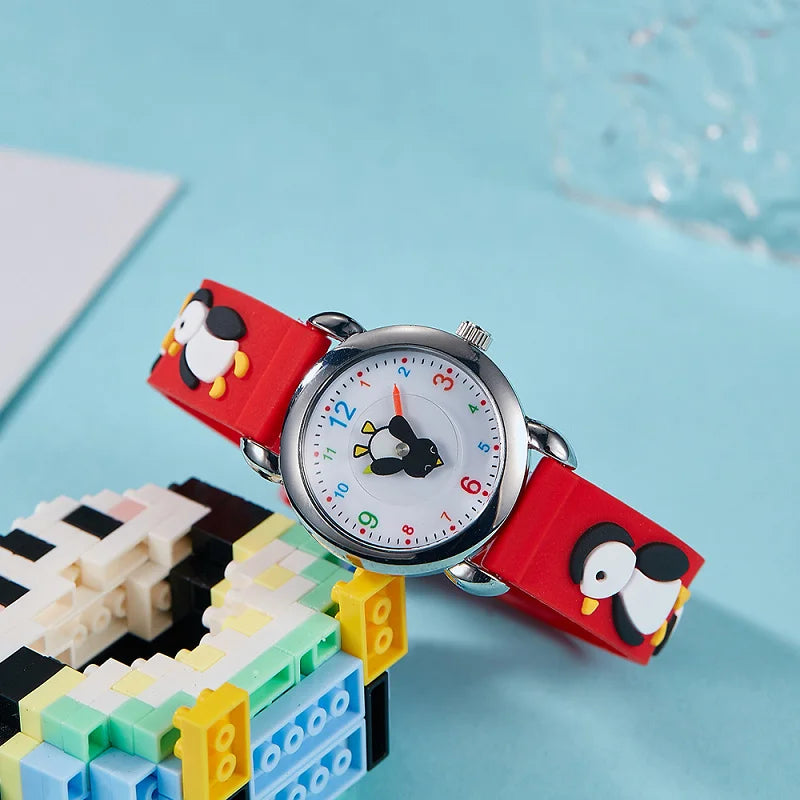 New cartoon penguin children's watch, high-quality quartz watch for children, plastic sports strap