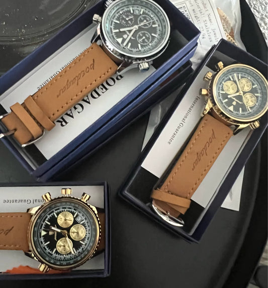  Luxury POEDAGAR Chronograph Leather Watch