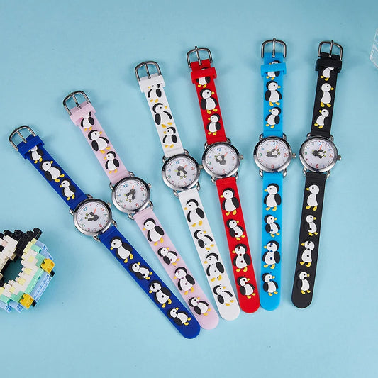 New cartoon penguin children's watch, high-quality quartz watch for children, plastic sports strap