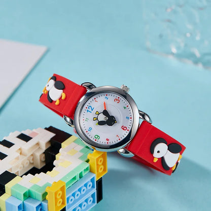 New cartoon penguin children's watch, high-quality quartz watch for children, plastic sports strap
